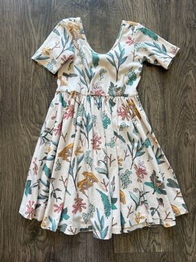 Alice + Ames Girls Cream Floral & Nature Print Twirl Dress